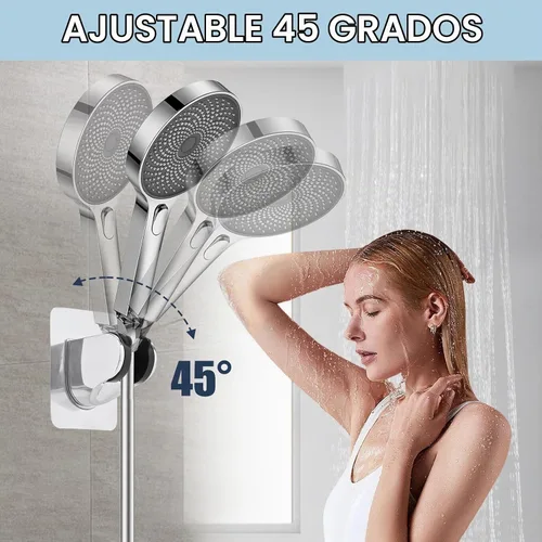 Vista 3 de Soporte para cabezal de ducha, adhesivo fuerte e impermeable, soporte de pared, soporte de cabezal de ducha de mano ajustable, sin taladrar y usar