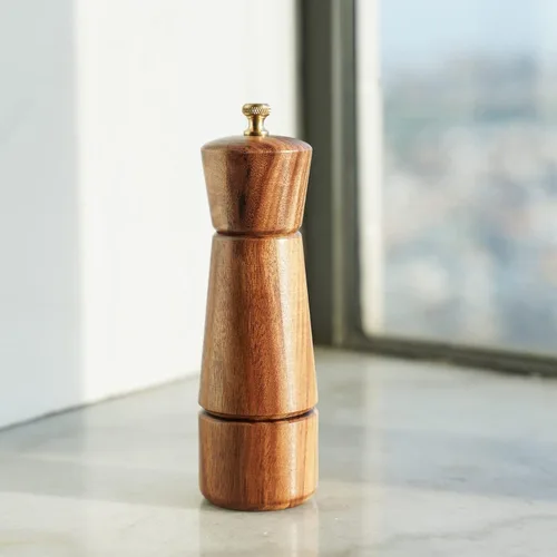Vista 9 de Molinillo de pimienta, molinillo de pimienta con acero inoxidable ajustable, madera de acacia, altura 6.5 in, diámetro inferior: 2.0 in, diámetro