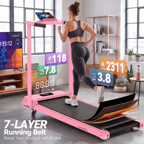 Vista 6 de ANCHEER Almohadilla para caminar con barra de asa, cinta de correr con Rosa oscuro