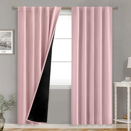 Vista 60 de BGment Cortinas 100% opacas beige de 63 pulgadas de largo con forro aislante térmico, bolsillo para varilla y lengüeta trasera de doble capa