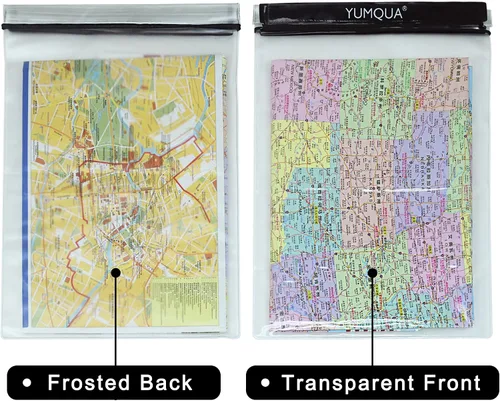 Vista 4 de YUMQUA Bolsas impermeables de gran tamaño, paquete de 3, soporte hermético transparente para documentos, mapa, cámara, teléfono celular, llave