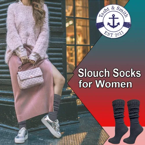 Vista 4 de 6 pares de calcetines Yacht & Smith extra gruesos para mujer, calcetines extra pesados de algodón para botas 6 pares negro