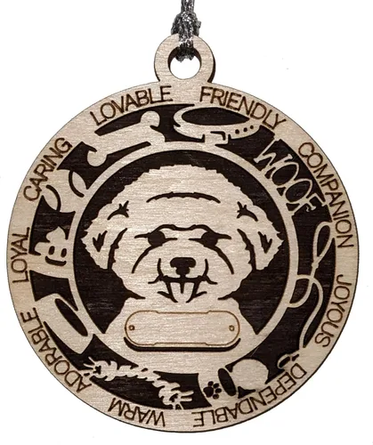Vista 117 de Adorno de Navidad personalizado para perro Cavalier King Charles Spaniel, redondo de 3 pulgadas, madera cortada con láser de 2 capas, nombre y texto