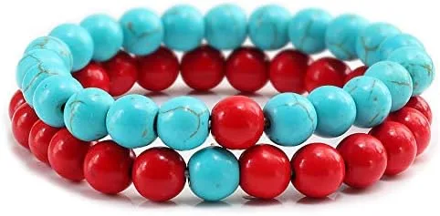 Vista 2 de Juego de 2 pulseras de chakras de distancia de piedra natural para hombres y mujeres, pulseras y brazaletes de yoga, joyería para mejores amigos