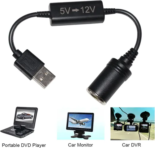 Vista 4 de Convertidor de voltaje elevador de 5 V a 12 V, USB A macho de 1 pie a encendedor de cigarrillos hembra cable de aumento de enchufe hembra