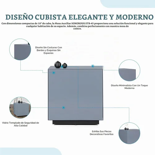 Vista 4 de SONOROUS Mesa auxiliar premium de vidrio templado - Mesita de noche de lujo y mesita de cabecera para dormitorio o sala de estar - Mesa auxiliar