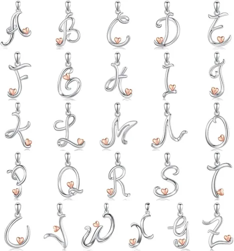 Vista 7 de CELESTIA Collares con iniciales de plata de ley 925, 26 letras con corazón de oro rosa, cadena de 18 pulgadas