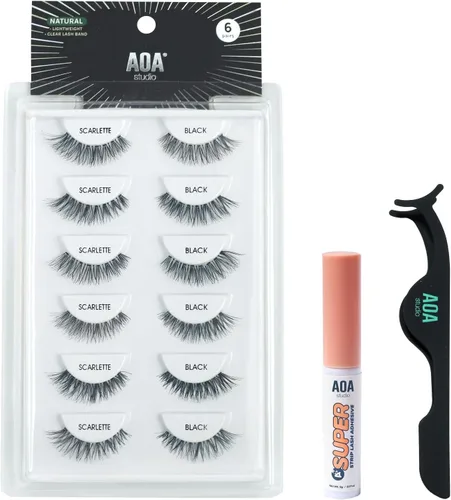 Vista 10 de AOA Studio Alexis - Juego de 6 pares de pestañas postizas naturales hechas a mano con pegamento y pinzas, volumen natural, reutilizables, pestañas