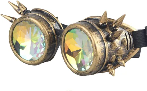 Vista 8 de FUT Gafas Steampunk con pinchos arcoíris ABS, lentes de caleidoscopio rave, soldadura cibernética, gótico, cosplay, vintage