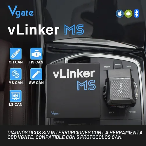 Vista 6 de Vgate vLinker MS Bluetooth OBD2 - Herramienta de escaneo de automóvil para iPhone/iOS, Android y Windows, admite múltiples protocolos CAN
