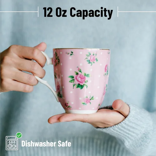 Vista 3 de BTaT- Royal - Juego de 8 tazas de café de porcelana de porcelana de porcelana de 12 onzas, tazas de café grandes para tazas de café, tazas de té