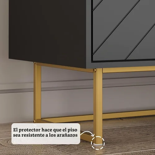 Vista 7 de Aparador moderno de 31 pulgadas con almacenamiento para sala de estar, negro y dorado