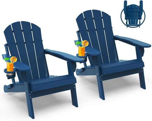 Vista 27 de GREENVINES Silla Plegable Adirondack Plástico HDPE Sillas para Fogata Todo Tiempo Portavasos Ártico para Terraza Patio Trasero Patio