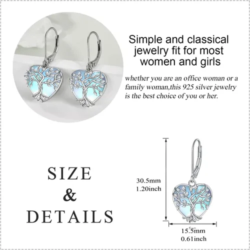 Vista 232 de Aretes colgantes con forma de lágrima de filigrana de piedra lunar de plata de ley 925 con cierre de palanca para mujer, regalos de joyería