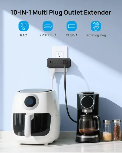 Vista 2 de TROND Extensor de pared de 6 tomas con enchufe giratorio 360 - Protector