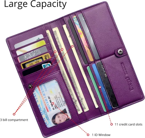 Vista 3 de Bveyzi Billeteras de cuero ultrafino con bloqueo RFID para tarjetas de crédito, billetera plegable para mujer