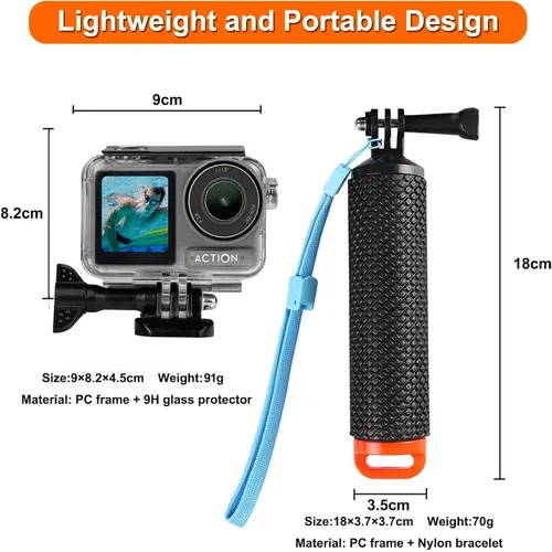 Vista 5 de BO&DQQ Carcasa Subacuática Impermeable Compatible con DJI Osmo Action 5 Pro/Action 4/Action 3, Funda de Cubierta de Buceo de 50 m/164 pies con Kit