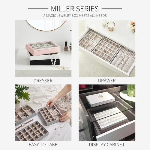 Vista 5 de Bandeja de joyería organizador de joyas apilable para cajón aparador armario escaparate collar aretes anillos pulseras bandejas para mujeres y niñas