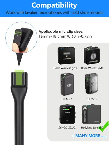 Vista 3 de YOUSHARES Lavalier - Mango de micrófono para RODE Wireless GO/GO 2/ME/Pro y DJI Mic 1/2, incluye bandera de micrófono y parabrisas de espuma