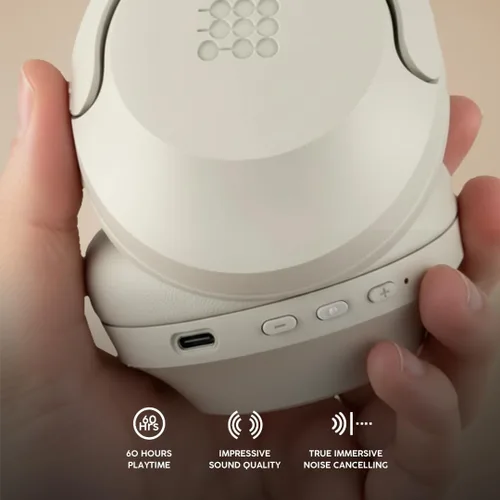 Vista 6 de Cubitt Headphones Lite - Auriculares inalámbricos Bluetooth 5.4 sobre la oreja, ANC, 60H, plegables, arena clara