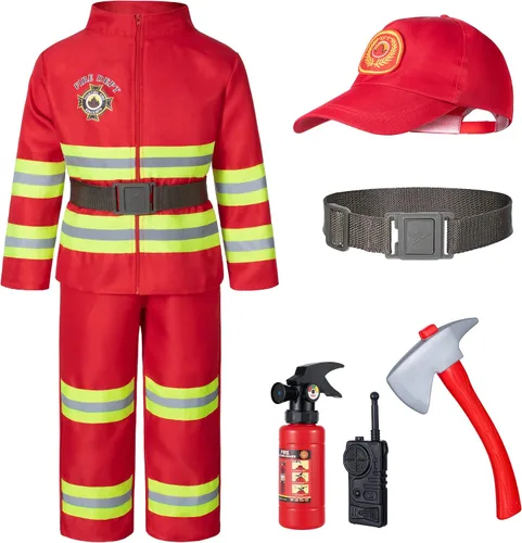 Vista 2 de Disfraz de jefe de bomberos para niños, rojo para niños (3-9 años)