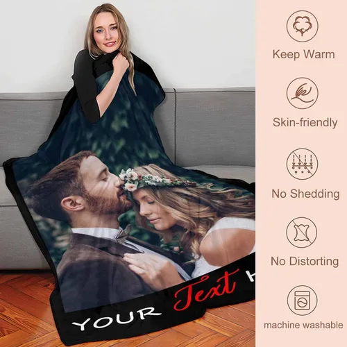 Vista 3 de YESCUSTOM Manta de fotos personalizada con tus fotos y textos, fabricada en Estados Unidos, regalo para esposas amigas para vacaciones, cumpleaños
