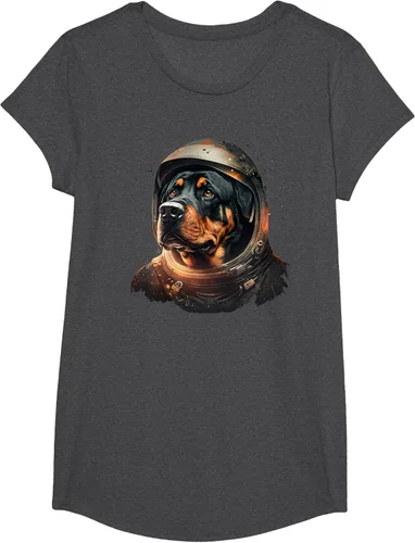 Vista 76 de Divertida camiseta Rottweiler con diseño de astronauta rottweiler en galaxia espacial, Negro