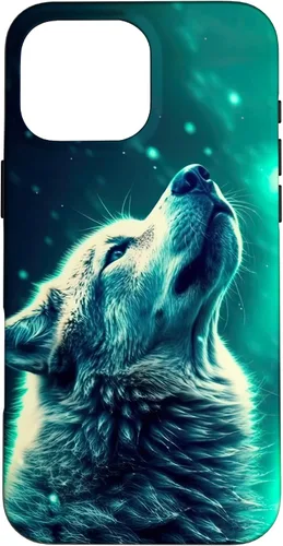 Vista 19 de Howling Wolf in Night Green Northern Lights Wolves Dog Lover Case for iPhone 16