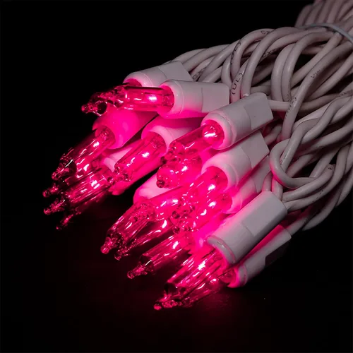 Vista 5 de MULTI-SPARKING Guirnalda de luces de Navidad rosadas, 35 unidades, incandescentes, mini luces de Navidad rosadas para árboles pequeños
