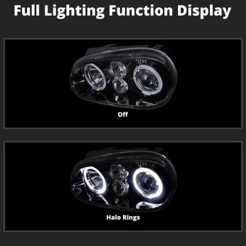 Vista 2 de SPEC-D TUNING Faros delanteros con halo doble negro ahumado Compatible con 1999-2006 Volkswagen Golf, Golf GTI VW MK4 Ensamble de faros delanteros