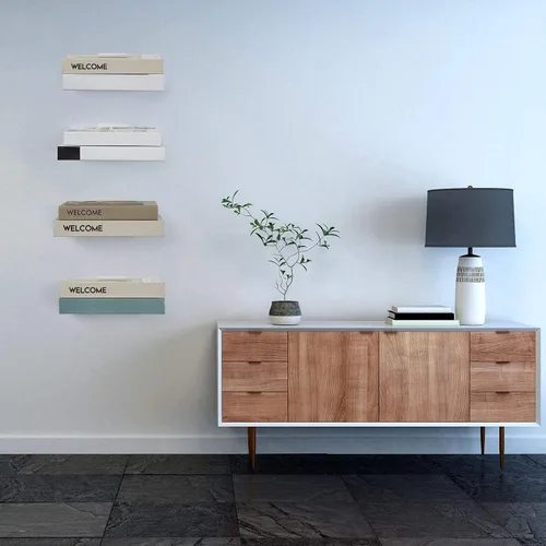 Vista 7 de Jetec Paquete de 6 estanterías flotantes invisibles montadas en la pared, estantes flotantes resistentes para libros, estantes de metal ocultos