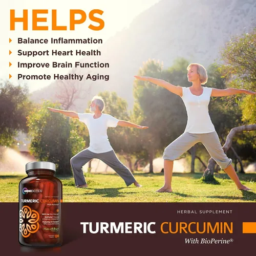 Vista 3 de Suplemento de cúrcuma y curcumina orgánica de 0.05 oz con Bioperina, 95% extracto estandarizado de curcuminoide y polvo de raíz con peperina
