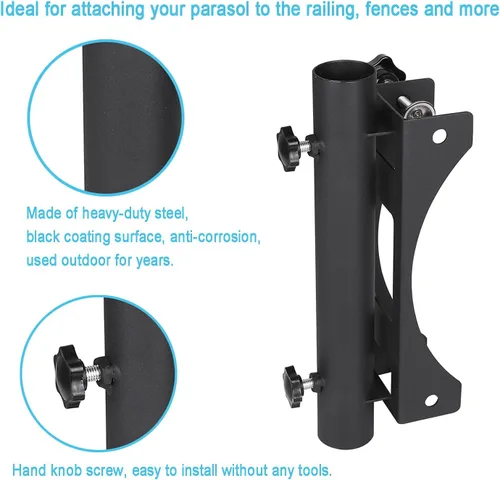 Vista 5 de Soporte resistente para sombrilla de patio al aire libre, clip fijo, abrazadera ajustable para sombrilla con perilla giratoria de mano
