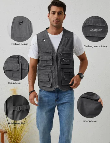 Vista 5 de Gihuo Chaleco de pesca para hombre con bolsillos