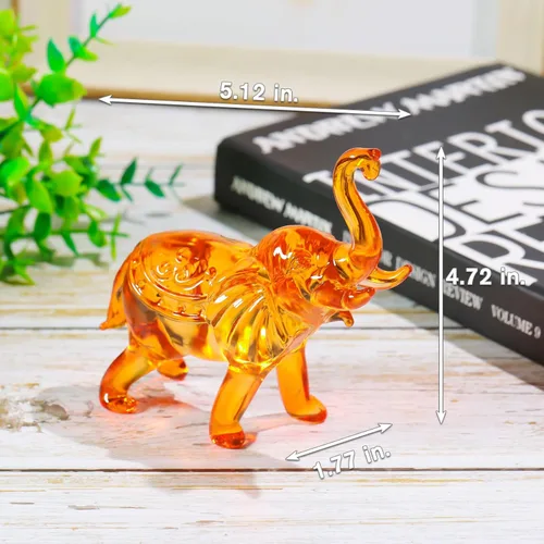 Vista 4 de YWHL Figura de elefante de cristal ámbar, regalos para mujeres, estatua de cristal hecha a mano, regalo para amantes de los elefantes, figuras