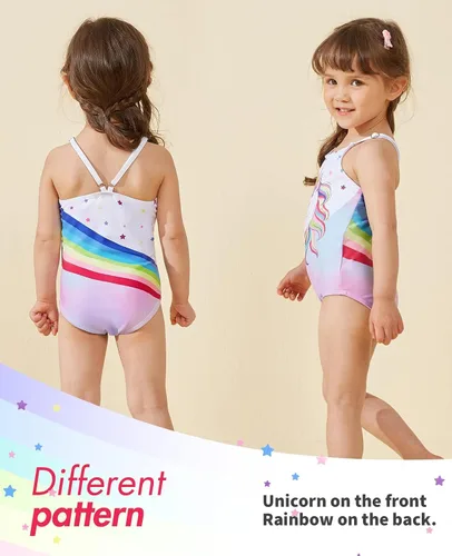 Vista 2 de WAWSAM Traje de baño de una pieza para niñas, traje de baño de playa para niños pequeños