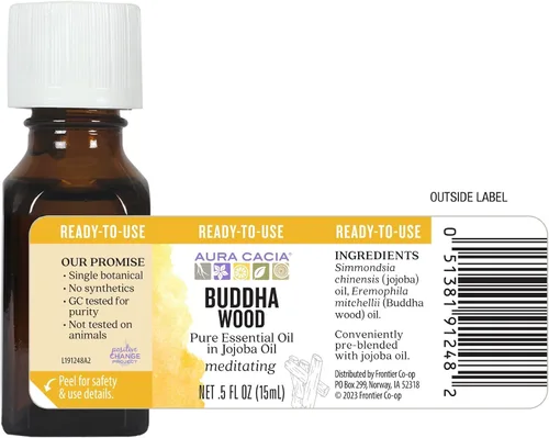 Vista 5 de Aura Cacia Aceite esencial de madera de Buda en aceite de jojoba GC/MS probado para pureza 0.5 onzas líquidas