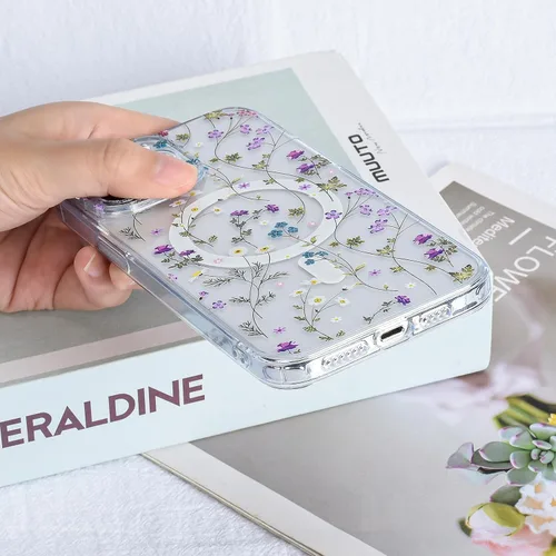 Vista 5 de Compatible con el teléfono 13 Pro - Funda magnética mate translúcida, de lujo, a prueba de golpes, magnética y con bonito patrón de flores, carcasa