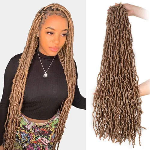 Vista 37 de Extensiones de pelo sintético, estilo diosa, rizado, ondulado, trenzas, pre-rizado, suave, para mujeres