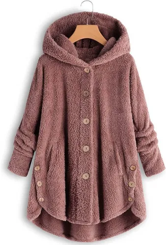 Vista 4 de Sudadera para mujer, cómoda y larga, con capucha, de sherpa, con bolsillos de forro polar, manga larga, ropa exterior