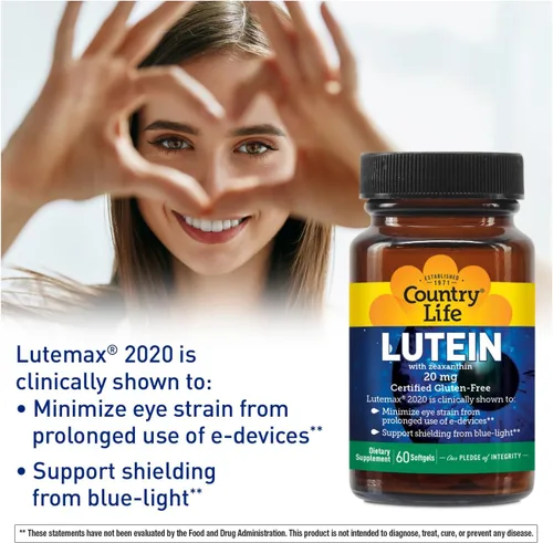 Vista 5 de Country Life Suplemento de luteína de 20 mg - Certificado sin gluten - Apoyo para la salud ocular con luteína y zeaxantina - Reduce la fatiga ocular