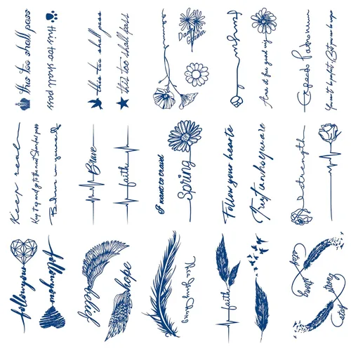 Vista 3 de Tatuajes falsos diminutos, 15 hojas semipermanentes en inglés temporales, pequeñas citas inspiradoras palabras tatuajes para mujeres adultas, cara