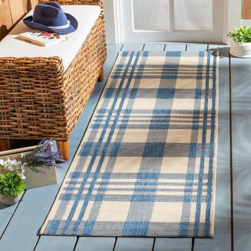 Vista 72 de SAFAVIEH Alfombra Lavable para Exteriores Colección Courtyard - 2'3" x 4', Beige y Azul, Patrón a Cuadros, No Desprende Pelusa y Fácil Limpieza