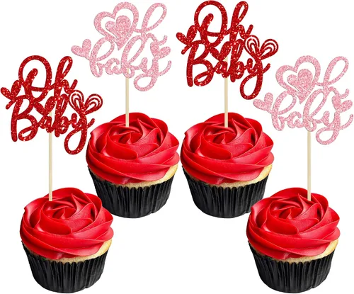 Vista 100 de Ephlyn 24 adornos para cupcakes con purpurina para el día de San Valentín, dulce amor, corazón, día de San Valentín, decoración para cupcakes