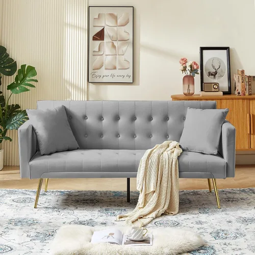 Vista 15 de Anwick Sofá cama moderno de terciopelo de 72 pulgadas, sofás plegables convertibles con 3 respaldos ajustables, asiento reclinable copetudo, patas