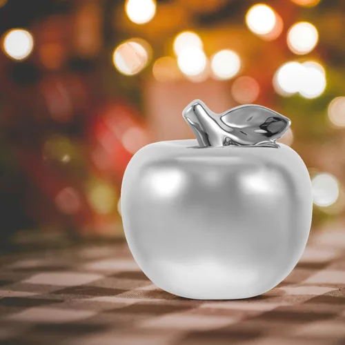 Vista 6 de BESPORTBLE Adorno de manzana de cerámica, estatua de fruta de porcelana para estantería de Navidad, oficina, decoración del hogar (plateado)