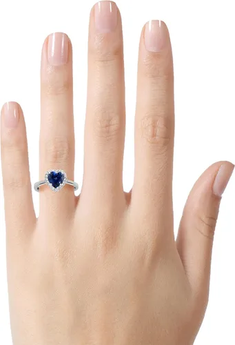 Vista 3 de FJC Finejewelers 10k White Gold Heart Shaped Created Blue Sapphire with White Topaz accent stones Halo Ring