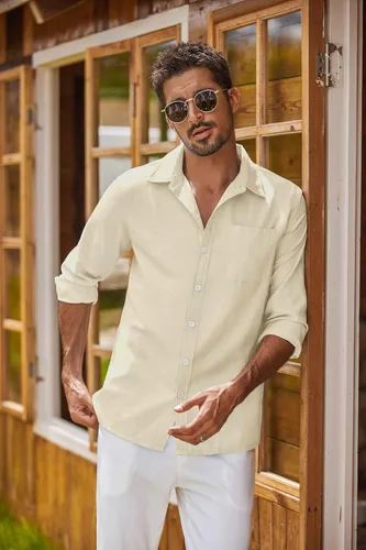 Vista 22 de COOFANDY Camisa Oxford de manga larga con botones para hombre, camisas de vestir de ajuste regular