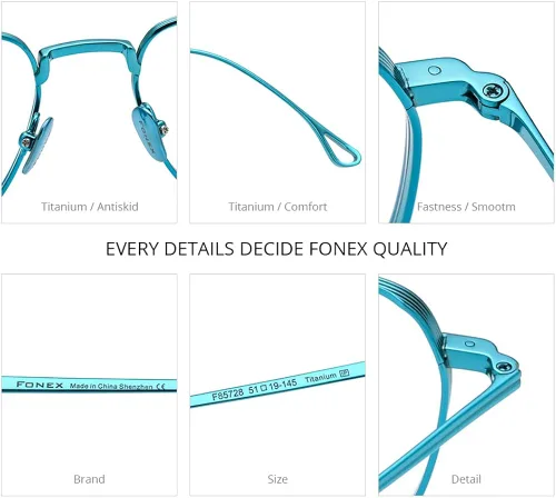 Vista 4 de FONEX Marco de lentes de titanio puro para hombre, anteojos cuadrados de gran tamaño, anteojos ópticos F85728