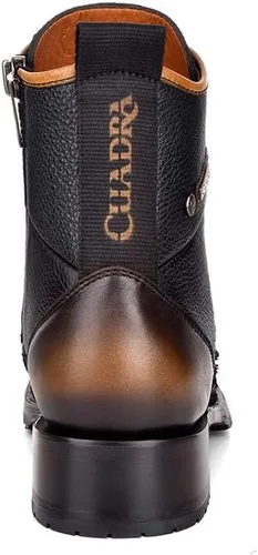 Vista 5 de Cuadra Bota minera para hombre en piel auténtica pirarucu y piel bovina con cordones y cremallera